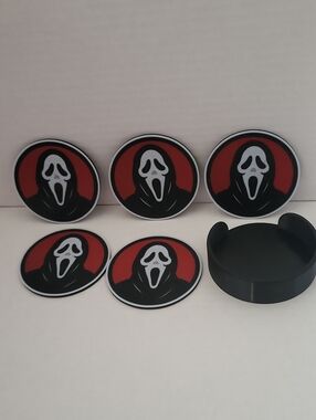 Scream Mask Red & Black Drink Coasters - Set of 5